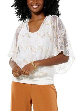 IMAN Women's Lace Draped Cream Gold Plus Size Top 1X NWT